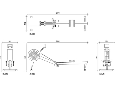 现代运动器材 健身划船机平面图 划船机结构图 划船机设计图 健身布局图 划船机使用图 施工图