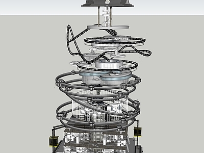现代艺术装置 科幻城市 轨道 太空 齿轮