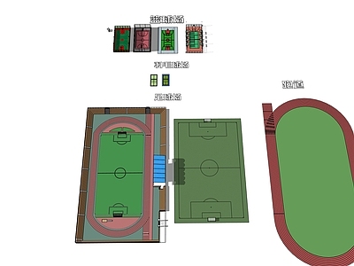 现代简约体育建筑 露天体育场 篮球场 足球场 羽毛球场 跑道