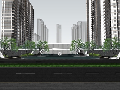 现代简约小区景观 大门 超尺度界面 水景