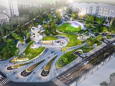 现代简约景观公园 街角公园