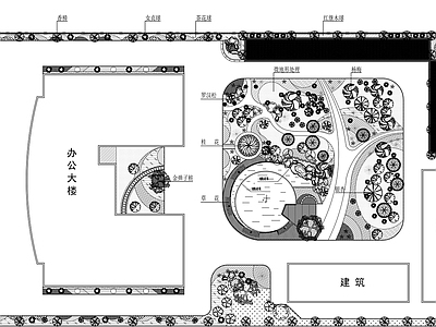 现代办公景观 办公楼平面图 景观 广场 施工图 办公工业景观