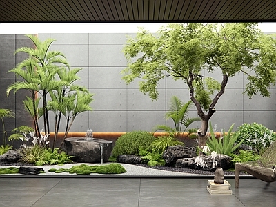 现代禅意室内景观 天井 植物造景 苔藓 水钵 枯山水