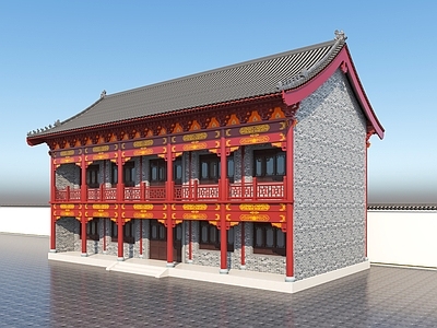 中式古建筑 寺庙 厢房 仿古建筑 斗拱彩绘 住宅