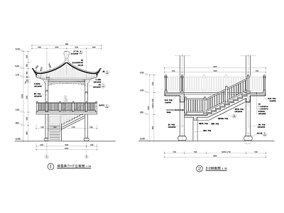中式亭子 双层景观亭 施工图