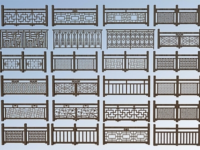 中式栅栏 古建筑栏杆 木栏杆 木栅栏 木围栏 木护栏