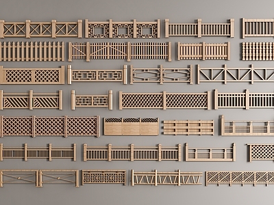 现代新中式栏杆 新中式围栏护栏 木 竹篱笆 木栅栏格栅 围墙 护栏 木扶手