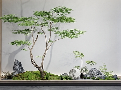 现代禅意庭院小品 现代庭院小品 室内造景 室内绿化 墙 3D造景