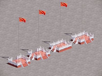 现代新中式小公建 升旗台 无破面花纹花岗岩 现代升旗广场 旗杆 红旗彩旗旗杆旗帜