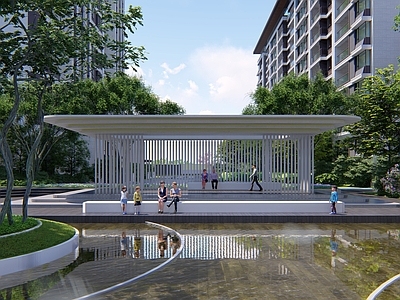 现代小区景观 会客厅 廊架