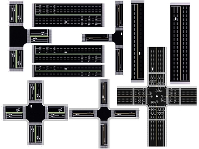 现代市政道路 十字路口 马路划线 丁字路口 斑马线箭头 高速公路标准段 地面车道指示线 停车线