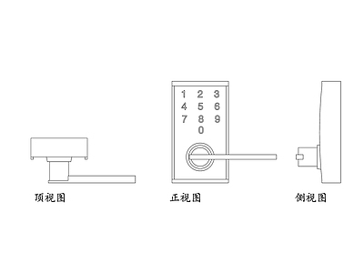 现代五金管件 数字密码锁 数字电子锁 数字安全锁 数字键盘锁 数字智能锁 施工图