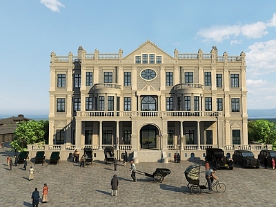 复古古建 欧式张氏帅府 民国建筑 独栋别墅 民国车大树 民国人黄包车