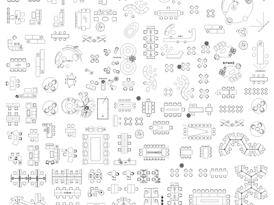 现代综合家具图库 办公桌 茶 会议桌 办公家具 施工图