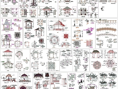 中式现代廊架 六角亭 景观亭 详图 园林 施工图