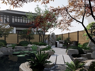 新中式日式别墅庭院 新中式庭院 私家庭院 样板庭院 别墅庭院 日式庭院