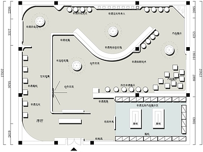 现代文创店 非遗文创展厅平面 非遗文化展厅平面 文化展厅平面图 非遗展厅平面图 施工图