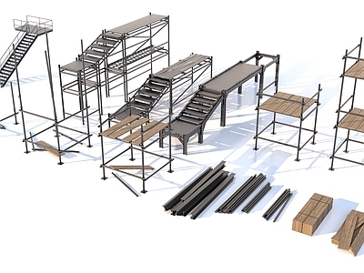 现代其他局部构件 铁架 施工架 工地木板