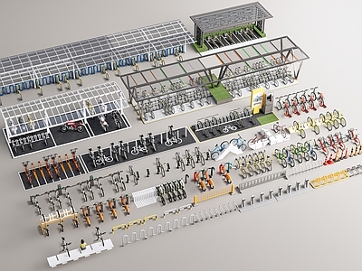 现代户外停车场 自行车停车场 市政共享单车停车 自行车停车架组合 路障路挡 车棚