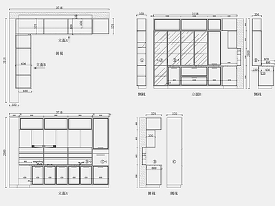 现代意式厨房 别墅 平面图 西厨 施工图