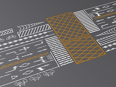 现代其他景观 非机动车标志 道路标志 车行线斑马线 道路标线标识组合 现代标识标牌