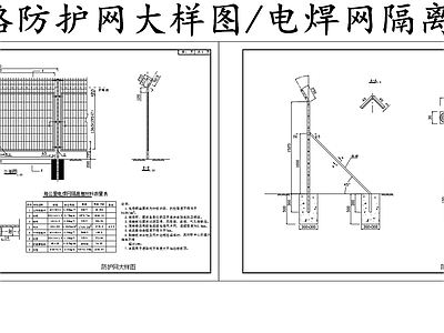 现代其他节点详图 道路防护网大样图 电焊网隔离栅护栏 施工图