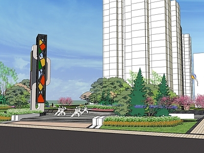 中式现代景观公园 现代户外公园 庭院花园 景观建筑雕塑 公园小区景观 植物