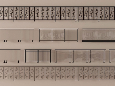 现代围栏护栏 现代栏杆防护栏 铁艺栏杆 玻璃栏杆 阳台护栏