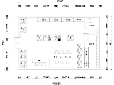 花店 平面布置图 鲜柜 中岛 扦插桌 施工图