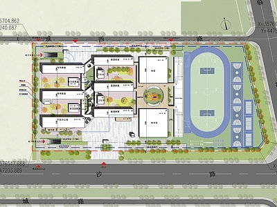 现代学校建筑 现代中小学总平面 规划总图 施工图