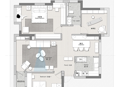 平层 100平 三版方案 彩平图 施工图