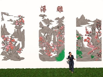 现代挂画 雕刻 墙绘 壁画 背景 水雕刻