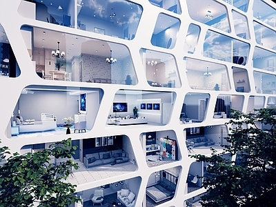 现代公寓 透视盒子 视差盒子 室内盒子 公寓外景