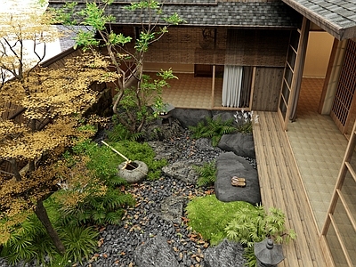 日式原木乡村庭院 禅意庭院 汀步 景观石头 景观树 苔藓景观