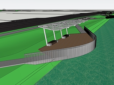 现代滨水景观 滨水廊架 公园 滨水