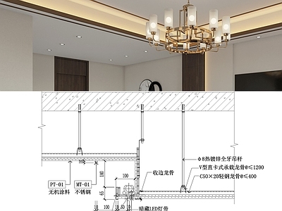 现代简约吊顶节点 轻钢龙骨 叠级灯带天吊顶 施工图