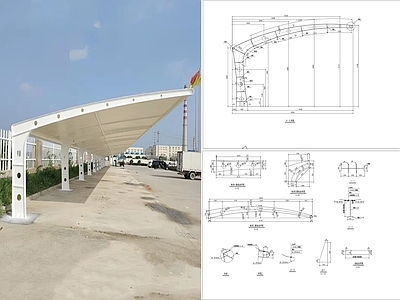 钢结构 张拉膜停车棚 施工图