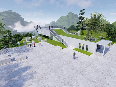 现代新中式游客中心 悬崖观景台 游客中心公厕书屋 矿山修复地质景观 采石场修复景观