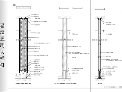 墙面节点 隔墙通用大样图 施工图