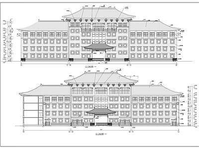 中式学校建筑 四层中学 教学楼建 施工图