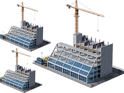 现代其他公共建筑 文化中心施工工地 建筑工地 商业建筑工地设备 工地施工设备器械 吊塔脚手架