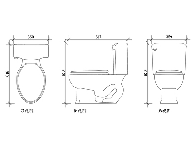 现代卫浴设施 长型马桶 加长型马桶 大型马桶 加长座便器 长款马桶 施工图