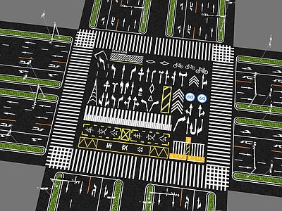 现代道路 市政 公路地面划线 十字路口标准段 交通信号 马路箭头