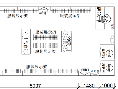 现代服装店 服装店平面布局图 服装店效果图 施工图