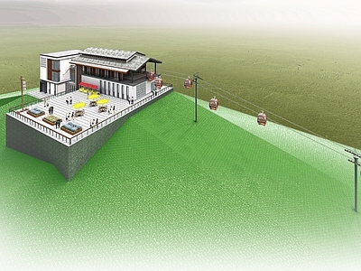 现代新中式公交站台 索道 索道上站 景区缆车 缆车