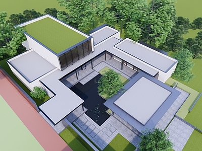 现代新中式其他商业建筑 现代会所售楼处 样板间景观设计 独栋山地别墅 现代四合院 合院住宅独栋别墅