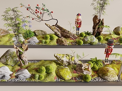 苔藓 苔藓景观 石头绿植盆栽 枯木绿植摆件 景观石头