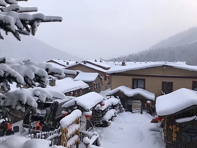 现代法式街道外景 雪景 房屋外景