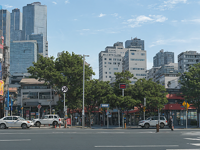 现代极简街道外景 道路 商业街外景