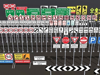 现代其他景观小品 国外道路标志 美国道路标识标志 高速公路标志 道路信号标志 道路标志